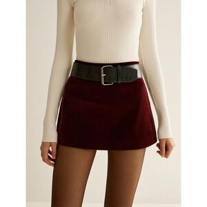 Commense Burgundy Crocodile Belted Velvet Mini Skirt Retro Style‎ Party XL/12